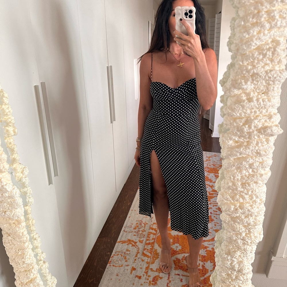 Reformation Black with White Polka Dot Midi Dress